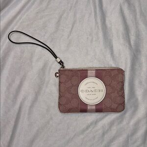 COACH Signature C Pink Stripe Wristlet Pouch